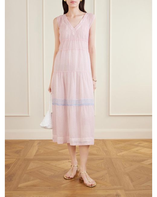 Eka Pink Ember Tie-Detailed Striped Cotton Silk Dress
