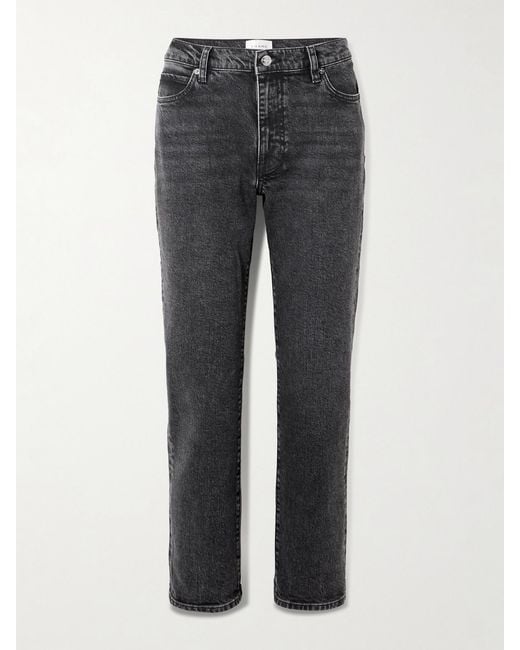 FRAME Gray The Borrowed Mid-Rise Straight-Leg Jeans
