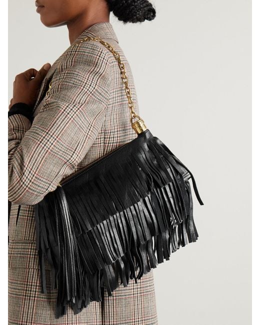 Chloé Black Foulard Fringed Textured-Leather Shoulder Bag