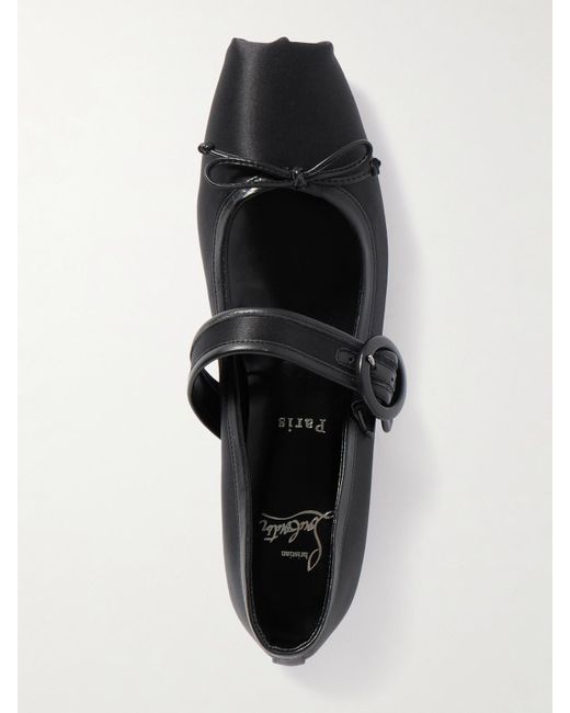 Christian Louboutin Black Mamastrapitina Leather-Trimmed Satin-Crepe Ballet Flats