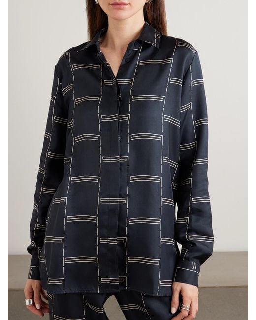 Matteau Blue Printed Silk-Twill Shirt