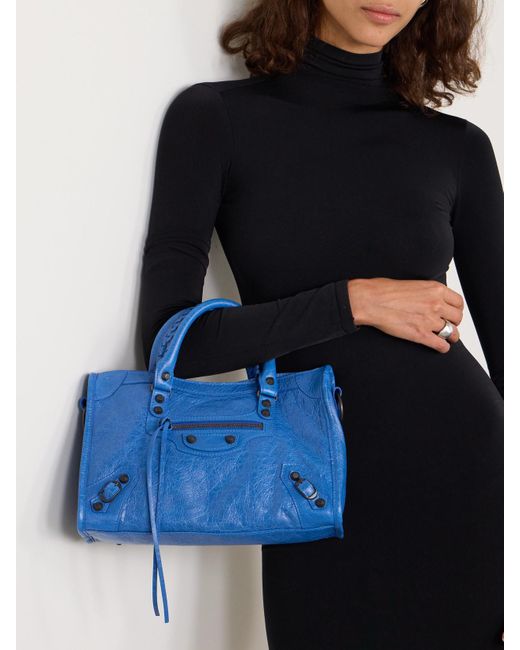 Balenciaga Blue Le City Kleine Tote Aus Strukturiertem Leder Mit Verzierungen