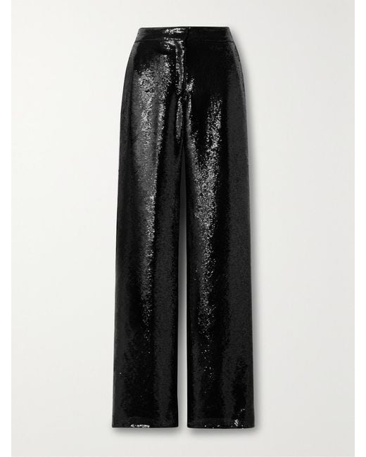 Veronica de Piante Black Anya Sequined Crepe De Chine Wide-Leg Pants