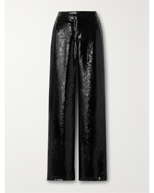 Veronica de Piante Black Anya Hose Mit Weitem Bein Aus Crêpe De Chine Mit Pailletten