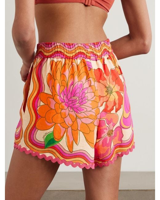 Farm Rio Red Spring Affair Shorts Aus Einer Leinenmischung Mit Blumenmuster Und Zierperlen