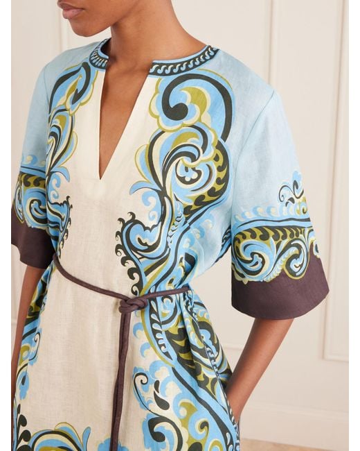 ALÉMAIS Blue Natalia Printed Linen Mini Dress