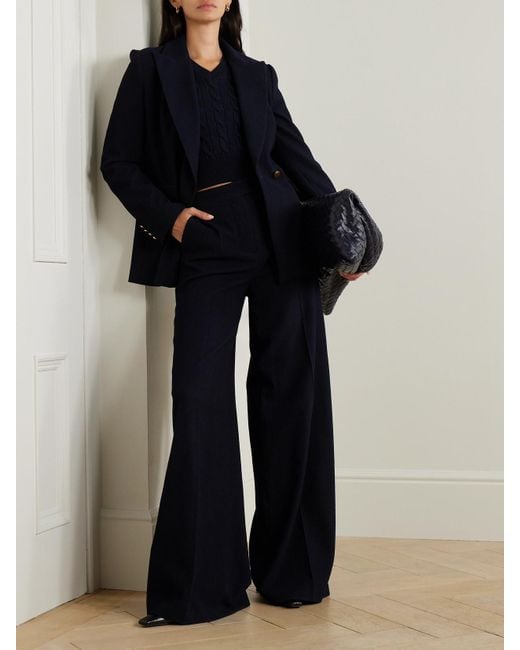 Max Mara Blue Osol Ribbed Wool-Blend Wide-Leg Pants