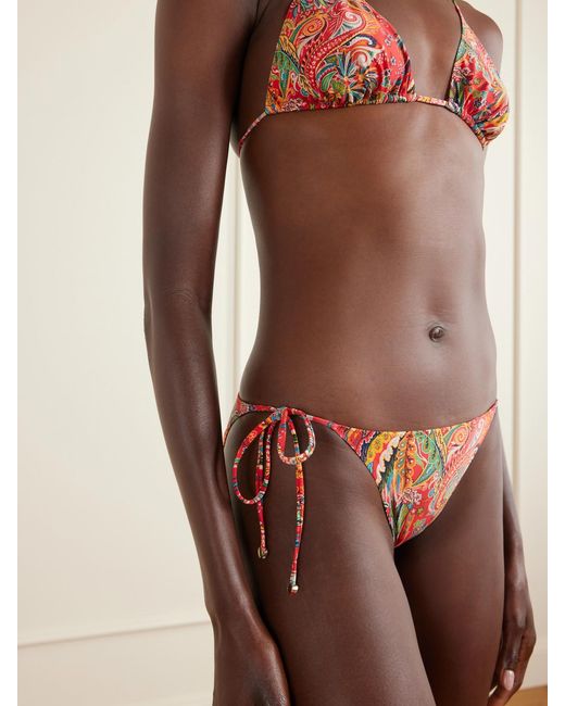 Etro Red Paisley-Print Triangle Bikini