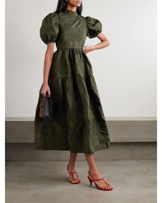 CECILIE BAHNSEN Green Kelly Midikleid Aus Matelassé-Taft