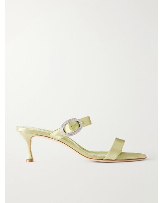 Manolo Blahnik Metallic Zutosanmu 50 Crystal-Embellished Satin Sandals
