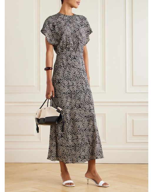 Matteau Gray Maxikleid Aus Crêpe De Chine Aus Seide Mit Print Und Raffungen