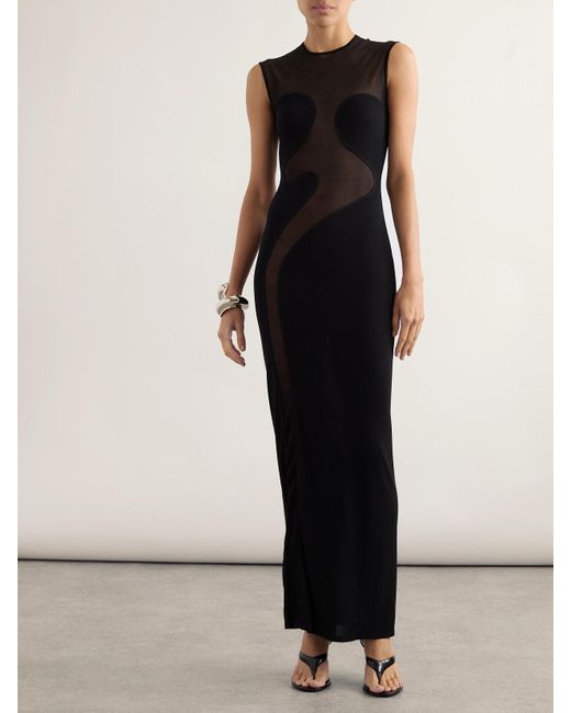 Alaïa Black Silk-Trimmed Stretch-Knit Maxi Dress