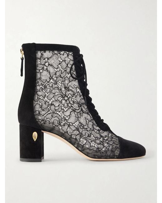 JENNIFER CHAMANDI Black Dan 65 Lace-Trimmed Suede Ankle Boots
