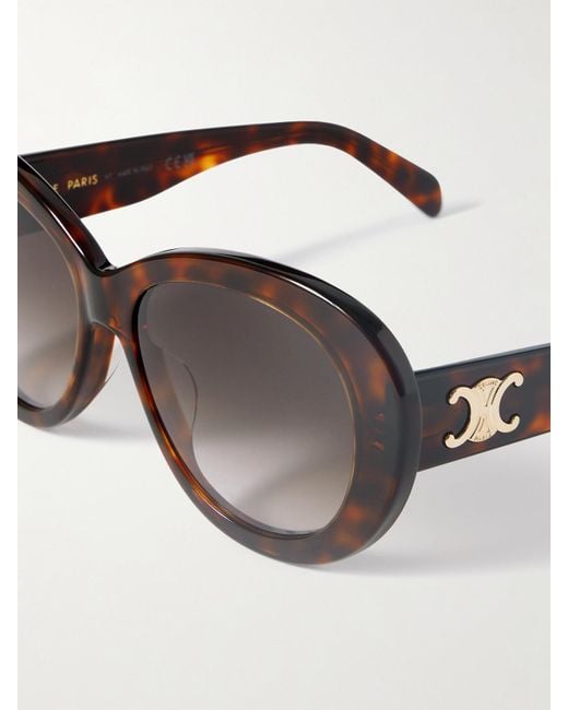 Céline Brown Triomphe Round-Frame Tortoiseshell Acetate Sunglasses