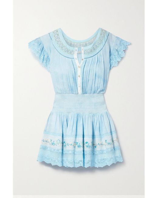 LoveShackFancy Fontana Lace-trimmed Embroidered Cotton-voile Mini Dress ...