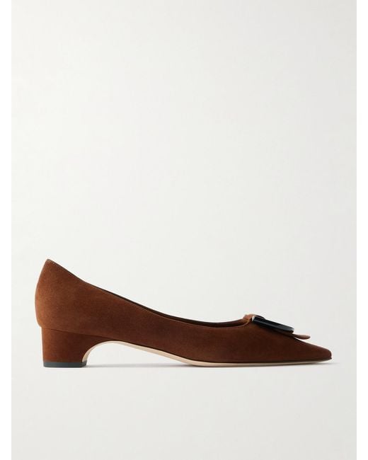 Manolo Blahnik Brown Beti 30 Embellished Suede Pumps