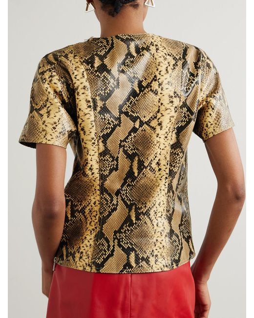 Dries Van Noten Metallic Snake-Effect Leather Top