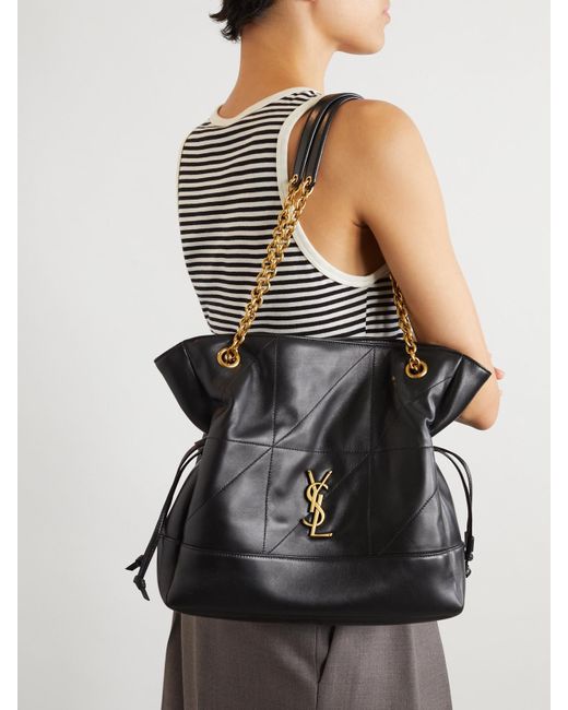 Saint Laurent Black Jamie Shopping Mittelgroße Schultertasche Aus Gestepptem Leder
