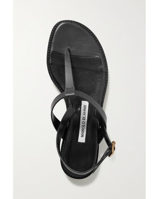 Manolo Blahnik Black Hata Leather Slingback Sandals