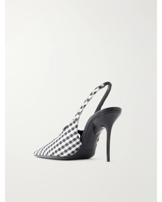 Alaïa Metallic 90 Checked Leather-Trimmed Canvas Slingback Pumps