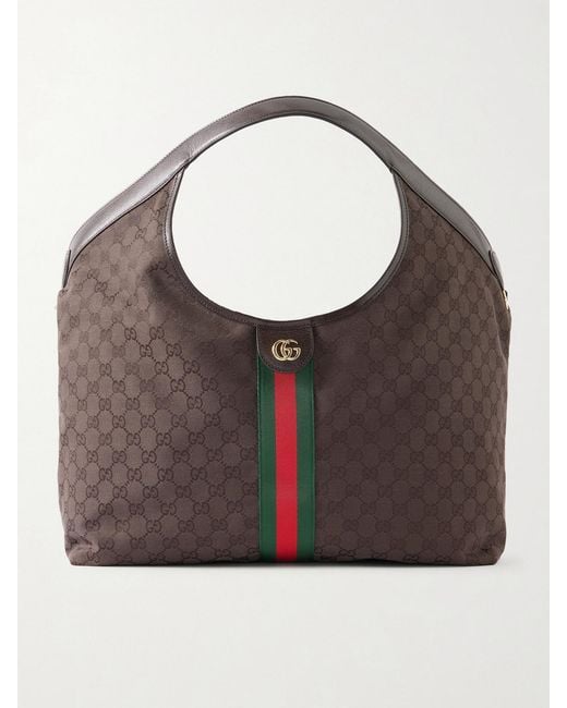 Gucci Gray Giglio Leather-Trimmed Canvas-Jacquard Tote