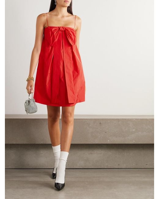 BERNADETTE Red Estee Bow-Embellished Taffeta Mini Dress