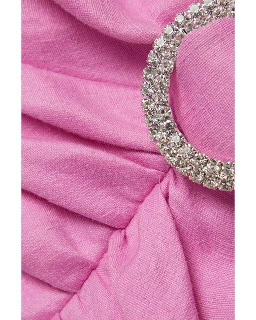 Rasario Pink Crystal-Embellished Linen-Blend Midi Dress