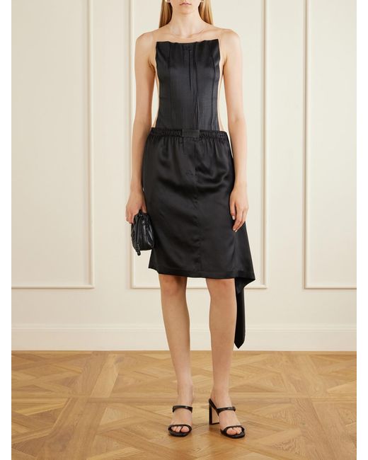 Courreges Black Logo-Appliqué Crinkled-Satin And Organza Bodysuit
