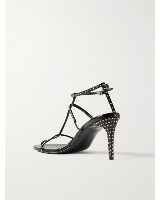 Khaite White Cage Studded Glossed-Leather Sandals