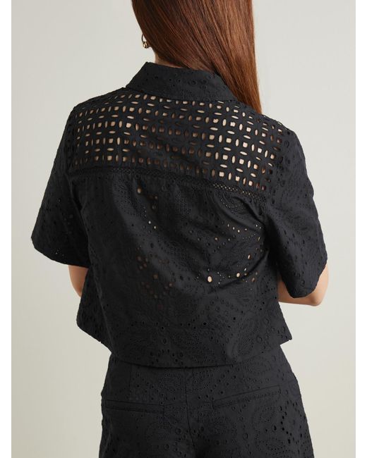 Veronica Beard Black Spruce Cropped Broderie Anglaise Cotton Shirt