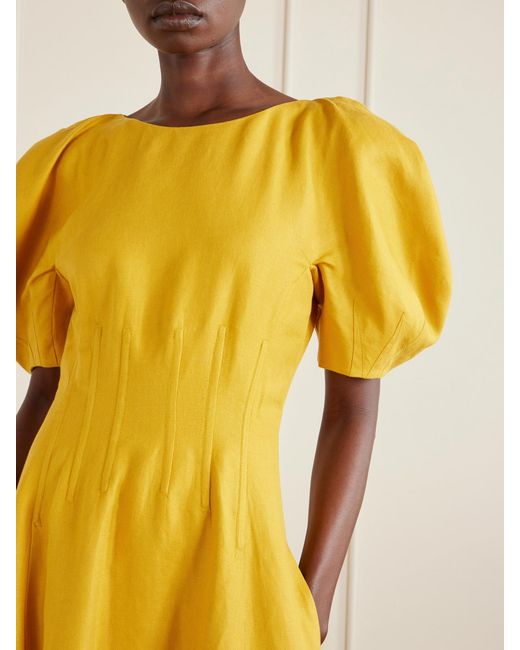 Gabriela Hearst Yellow Ranya Linen Midi Dress
