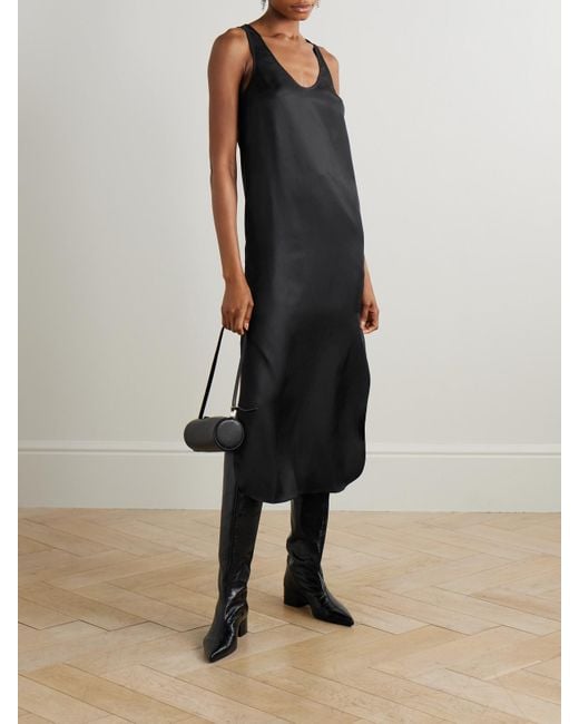 Loulou de Saison Black Nada Silk-Twill Midi Dress