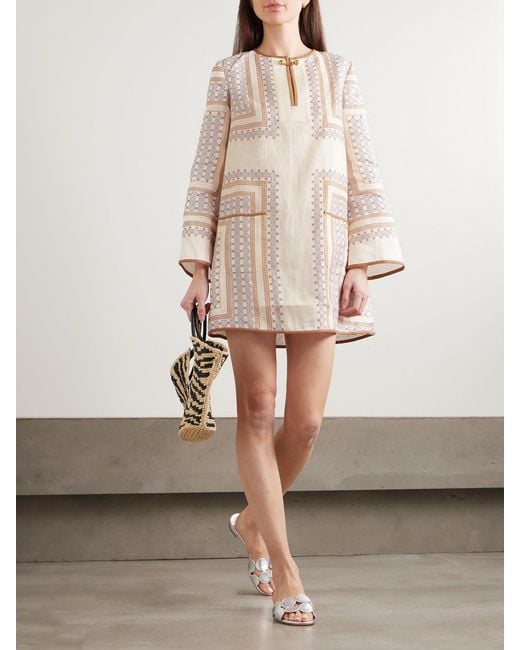 Zimmermann Natural Printed Linen Mini Dress