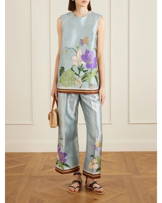 ALÉMAIS Blue Alfie Floral-Print Recycled Taffeta Top