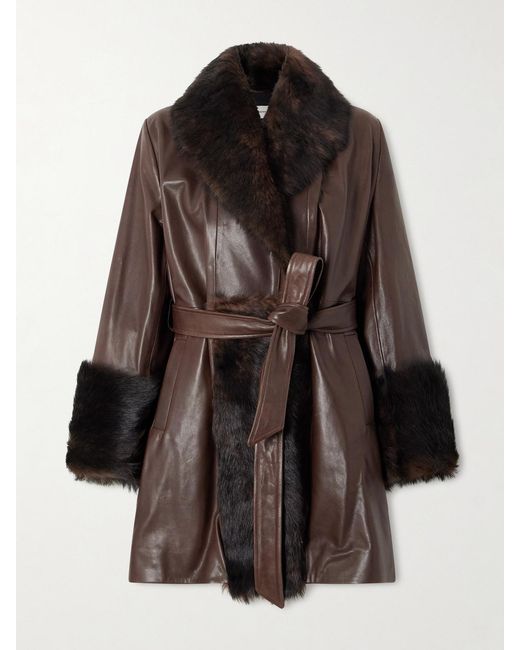 Nour Hammour Brown Carmen Belted Shearling Jacket