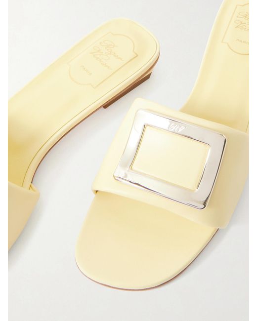 Roger Vivier Natural 20 Buckled Padded Leather Mules
