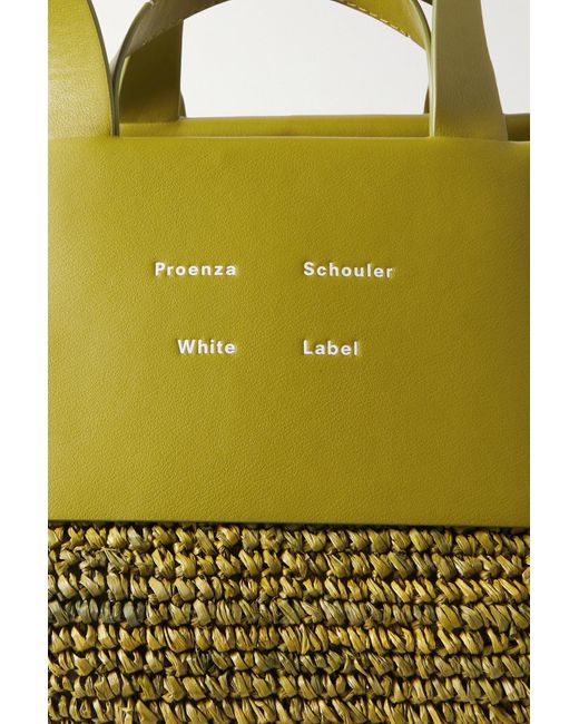 Label leather-trimmed raffia shoulder bag