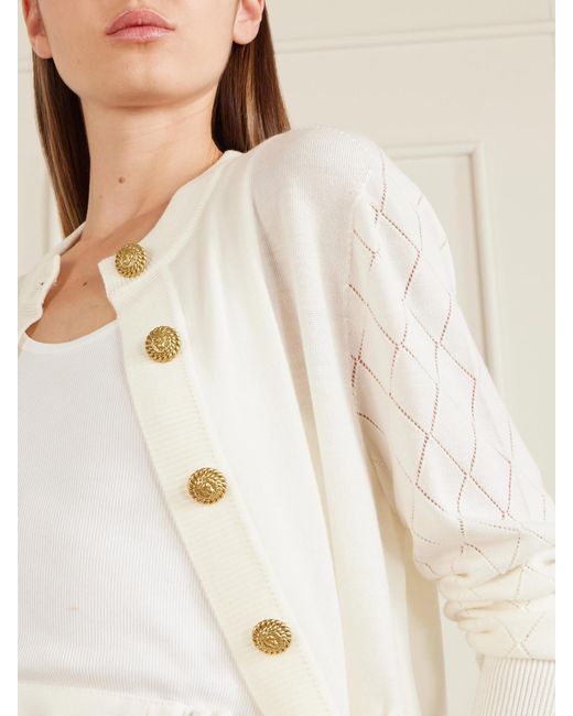 Balmain Natural Cotton Pointelle-Knit Cardigan