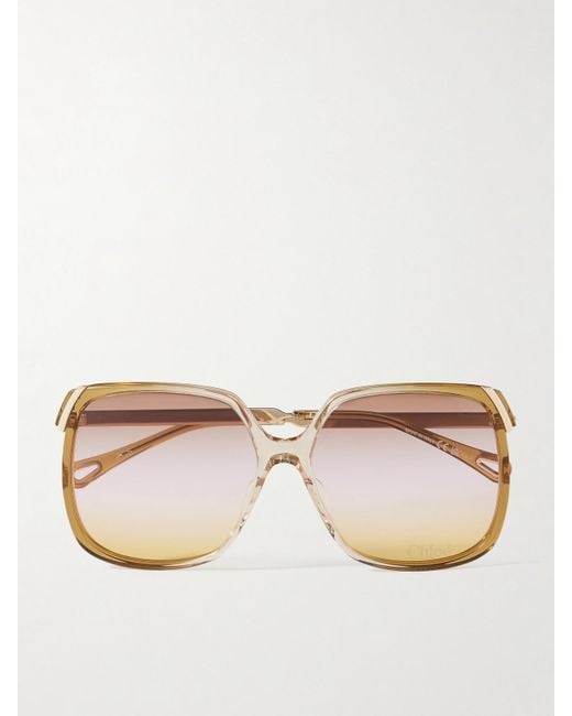 Chloé Natural Aly Square-Frame Acetate And-Tone Sunglasses