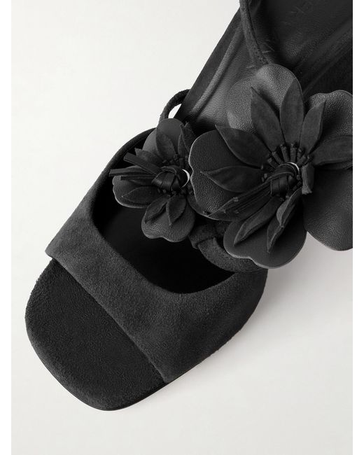 Zimmermann Black Belara Embellished Leather-Trimmed Suede Wedge Mules