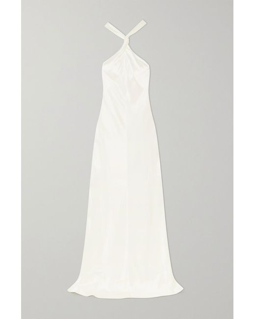 Galvan London Santorini Twisted Halterneck Silk Satin Gown In White Lyst