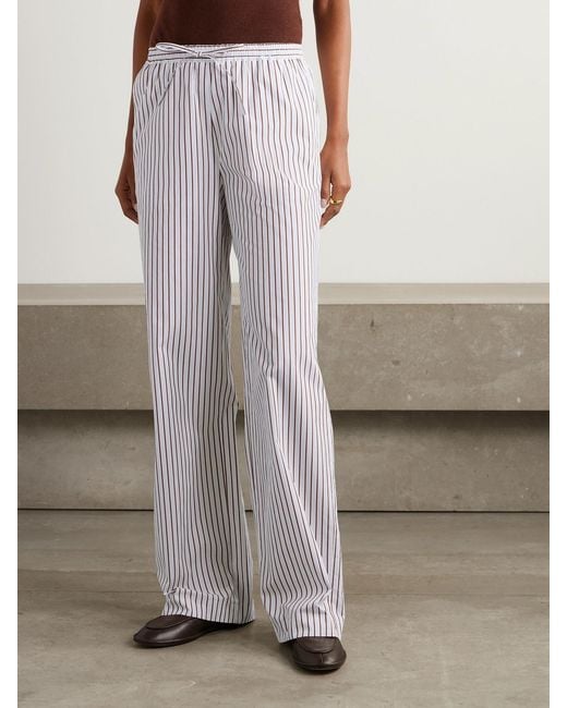 Loulou de Saison White Cisco Striped Cotton-Poplin Wide-Leg Pants