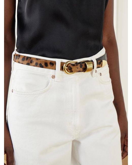 DEHANCHE Natural Hollyhock Embellished Leopard-Print Calf-Hair Embossed-Leather Belt