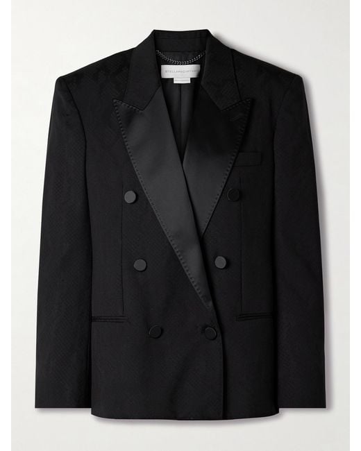 Stella McCartney Black Oversized Double-Breasted Satin-Trimmed Wool Blazer