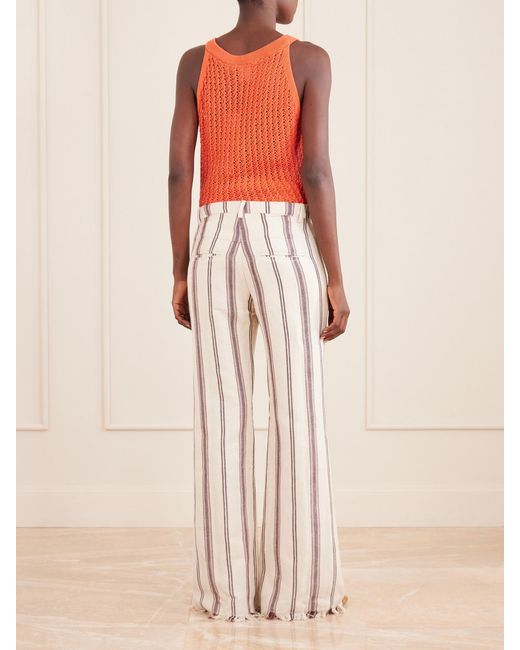 Alix Of Bohemia Natural Cooper Striped Cotton And Linen-Blend Wide-Leg Pants
