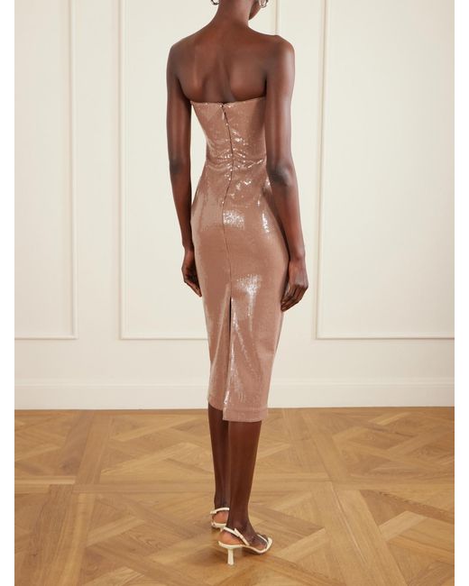 Alex Perry Natural Strapless Sequined Stretch-Mesh Gown