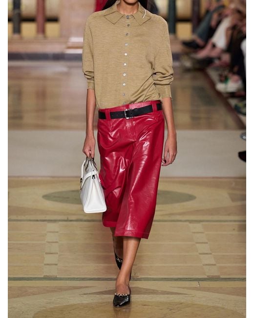 Tory Burch Red Leather Midi Skirt