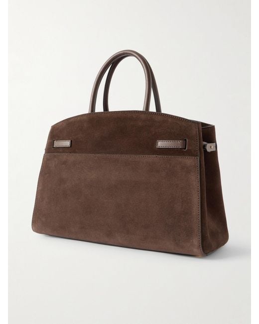 DeMellier London Brown The Hudson Midi Leather-Trimmed Suede Tote