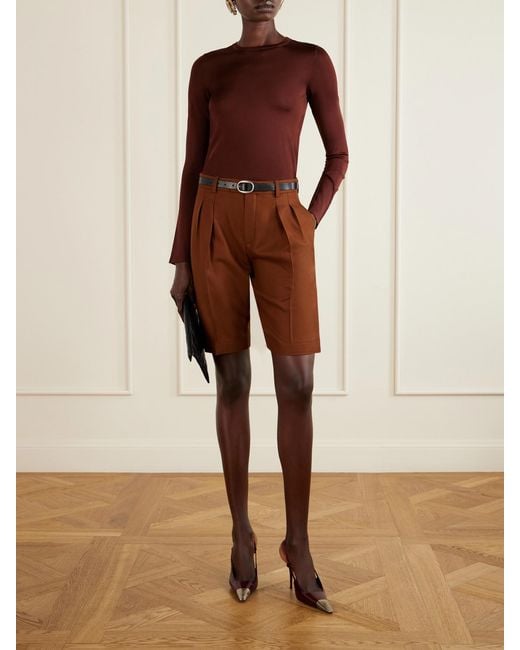Saint Laurent Brown Pleated Cashmere Shorts