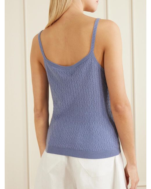 LeKasha Blue Fregene Pointelle Organic Cashmere Knit Tank